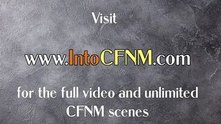 CFNM femdoms blowing and wanking cock in group BJ and HJ