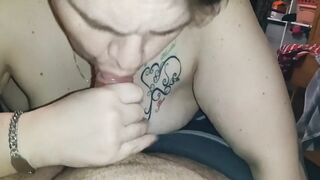 Morning blowjob cuming in wife's panties